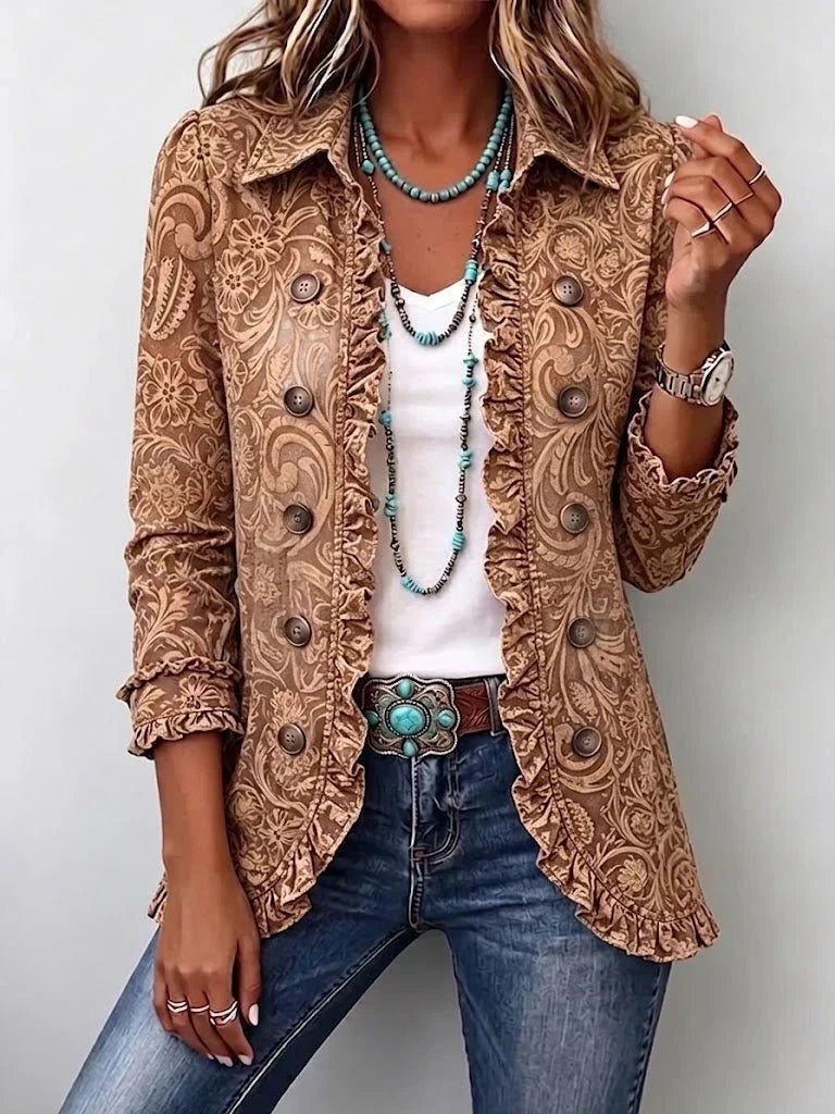 Vyclara | Vintage-Rüschenjacke mit Blumenprint