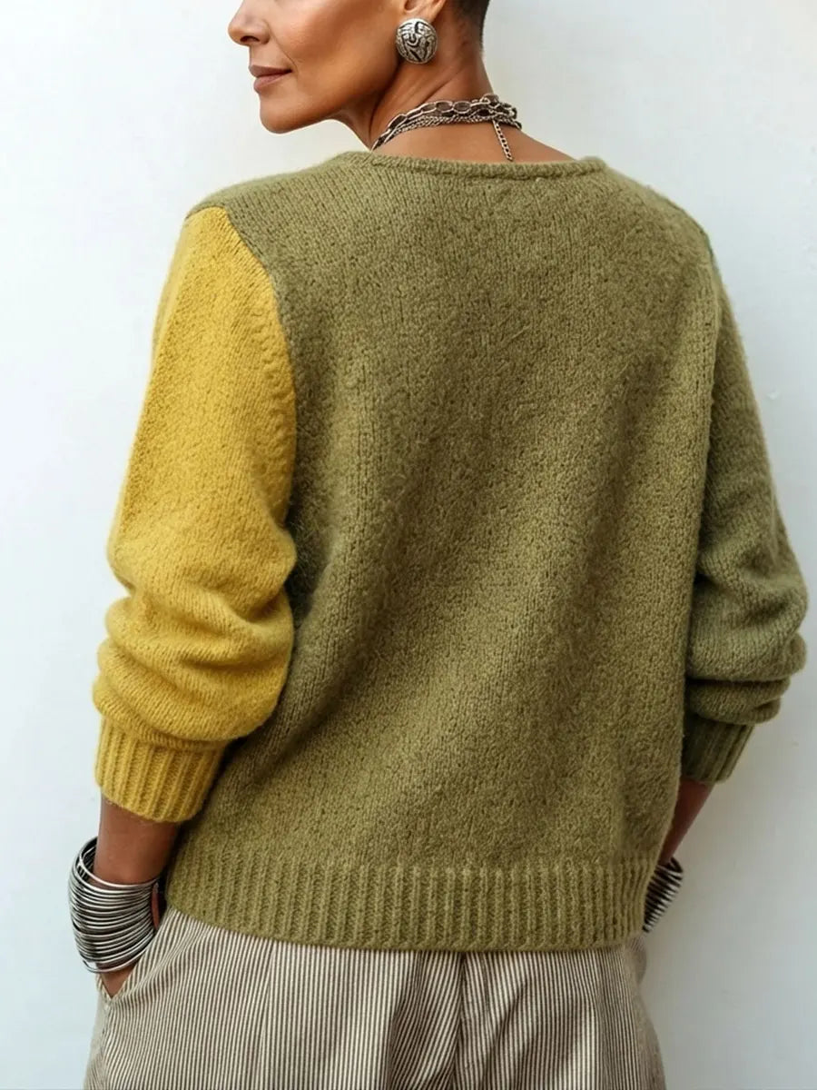 Ottavia | Oversize Colorblock-Strickcardigan, Olivgrün und Senfgelb