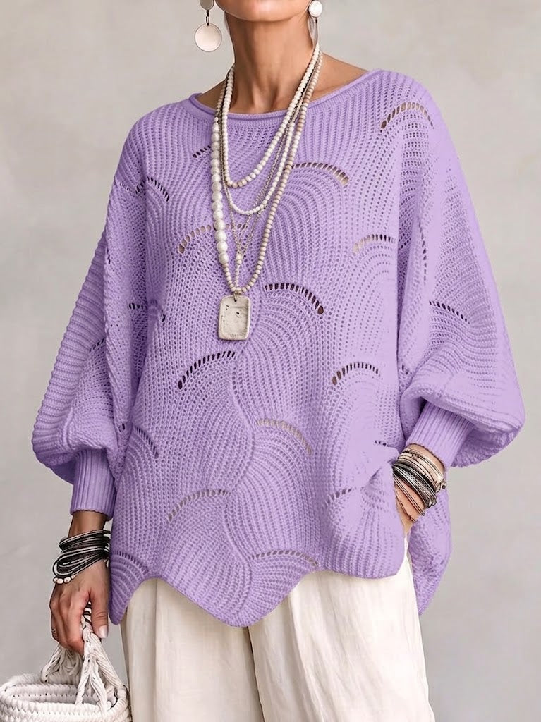 Marzia | Lochstrickpullover mit Wellenmuster und Laternenärmeln
