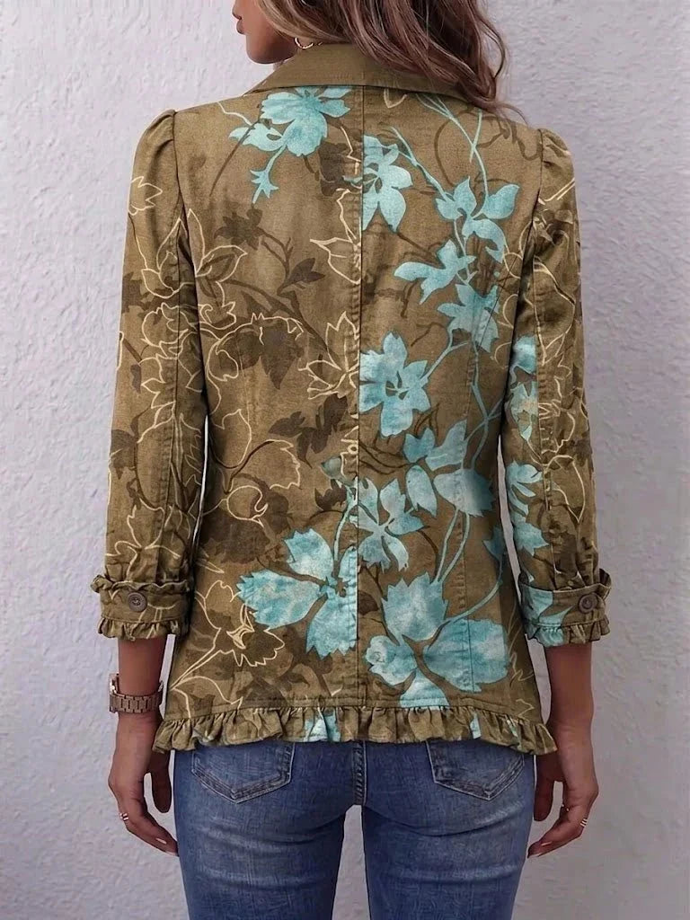 Sundara | Boho-Vintage-Rüschenjacke mit floralem Farbverlauf