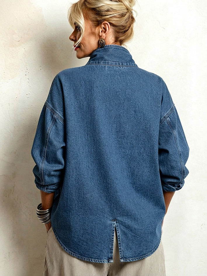 Isotta | Oversize-Denimhemd mit diagonaler Knopfleiste, Blau
