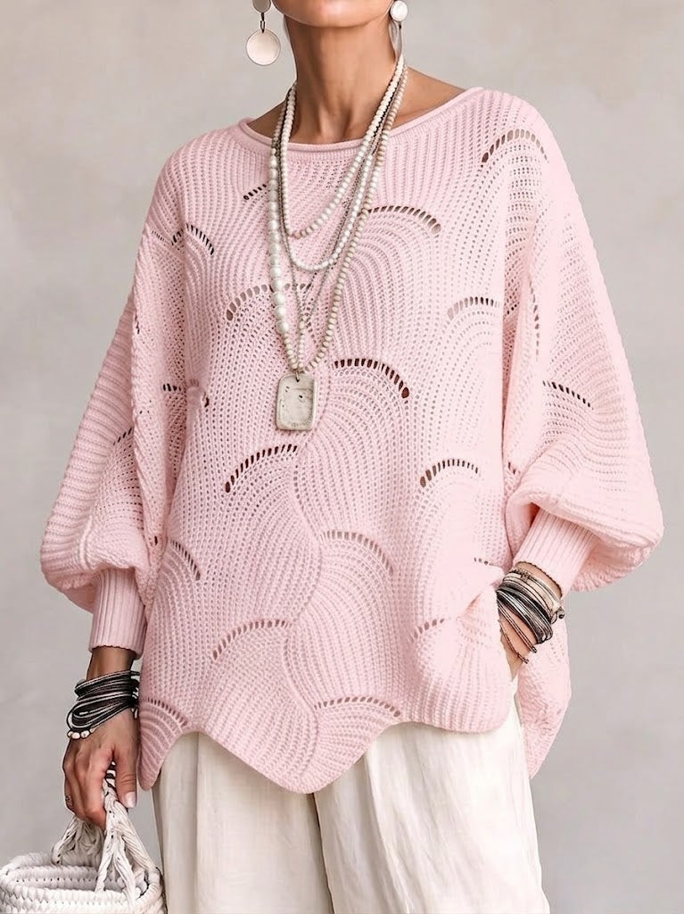 Marzia | Lochstrickpullover mit Wellenmuster und Laternenärmeln