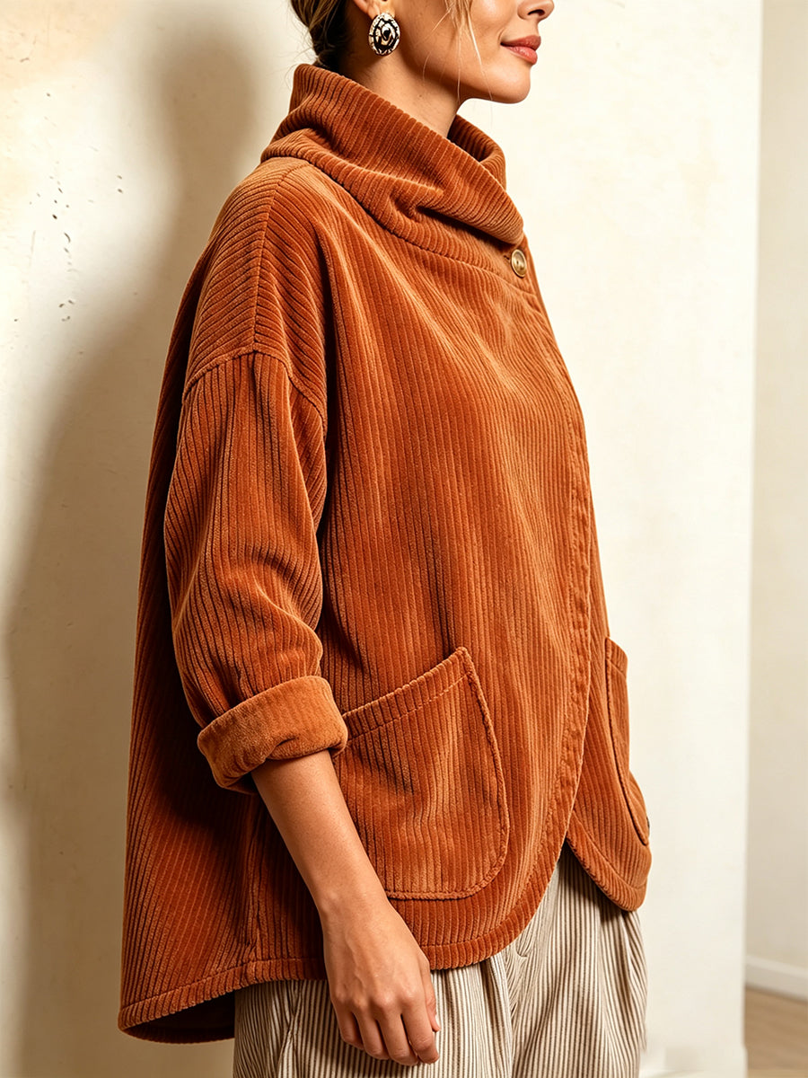 Alba | Cord-Top mit asymmetrischem Wickelausschnitt und Fronttaschen, Orange