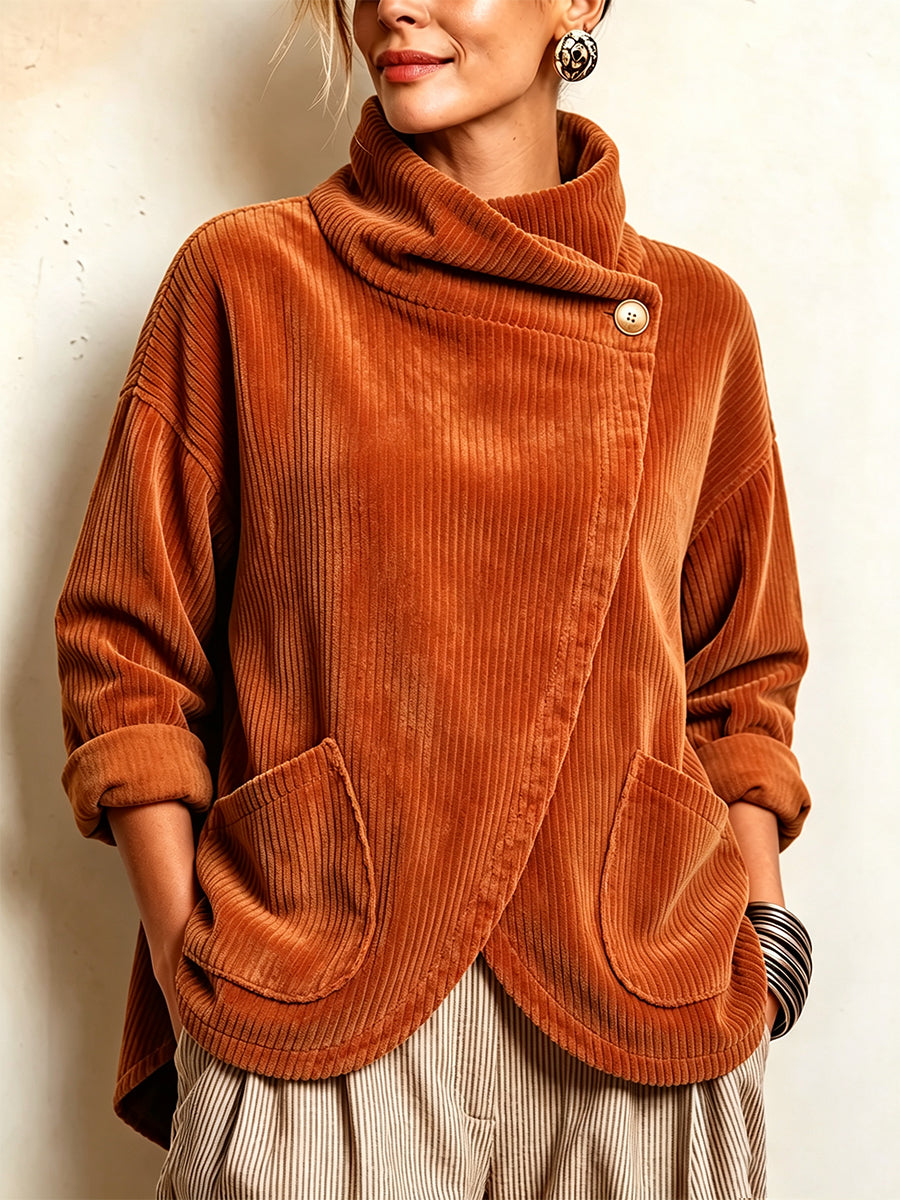 Alba | Cord-Top mit asymmetrischem Wickelausschnitt und Fronttaschen, Orange