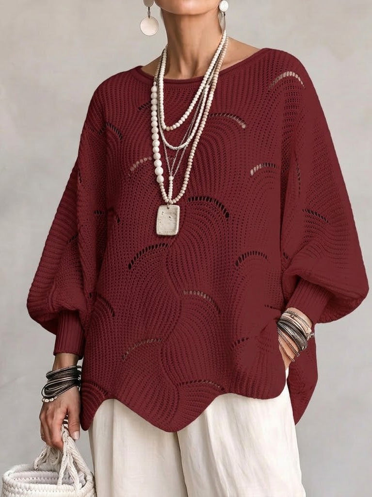 Marzia | Lochstrickpullover mit Wellenmuster und Laternenärmeln