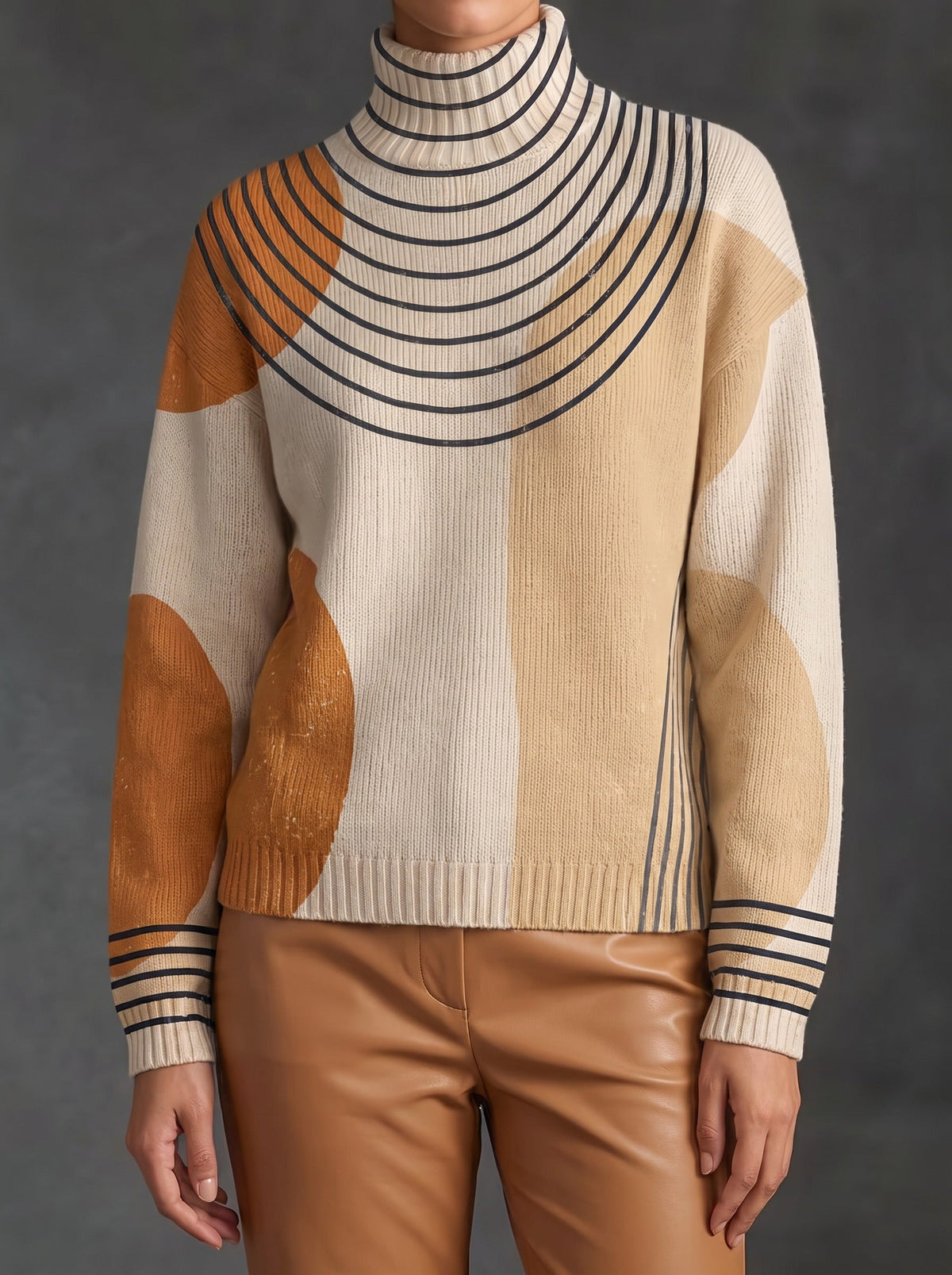 Perrine™ | Colorblock-Rollkragenpullover mit Bogenmuster