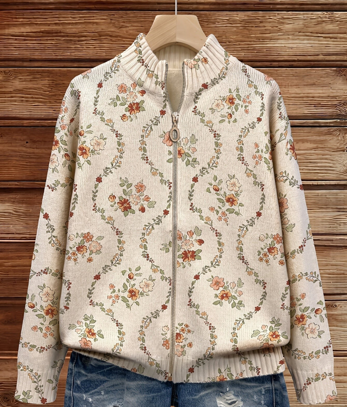 Persephone™ | Cardigan mit zartem floralem Efeu-Print in Creme