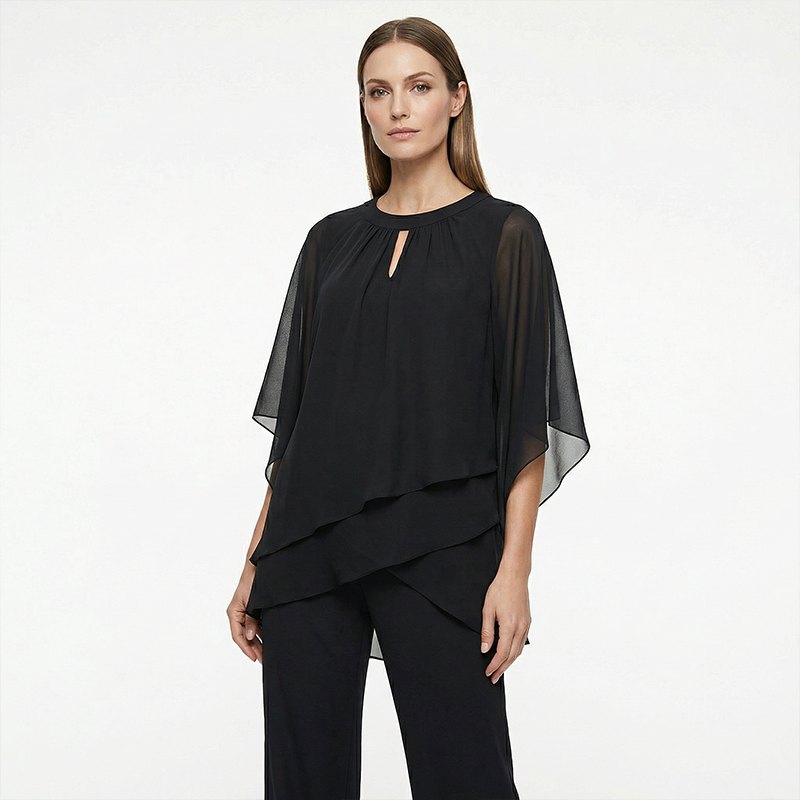 Jeannine | Set mit asymmetrischer Lagenbluse und weiter Hose