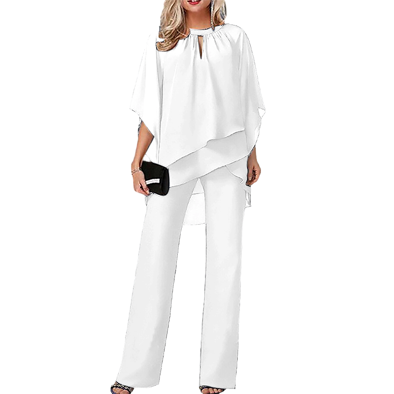 Jeannine | Set mit asymmetrischer Lagenbluse und weiter Hose