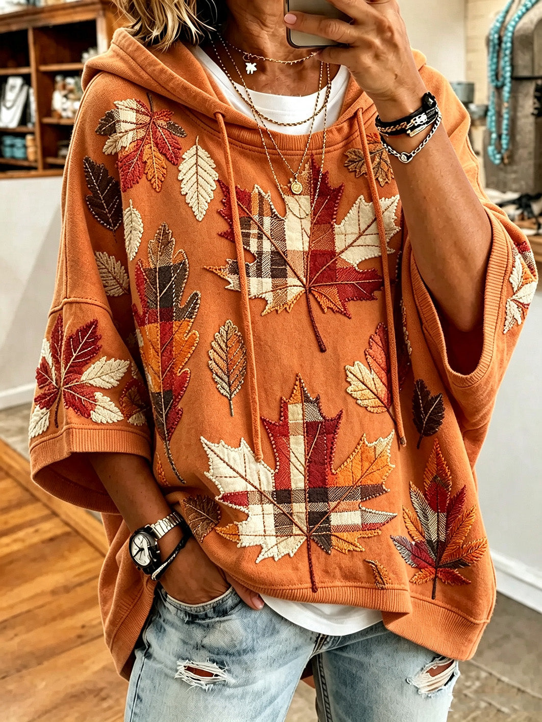 Otilia | Oversize-Hoodie mit Herbstblätter-Print