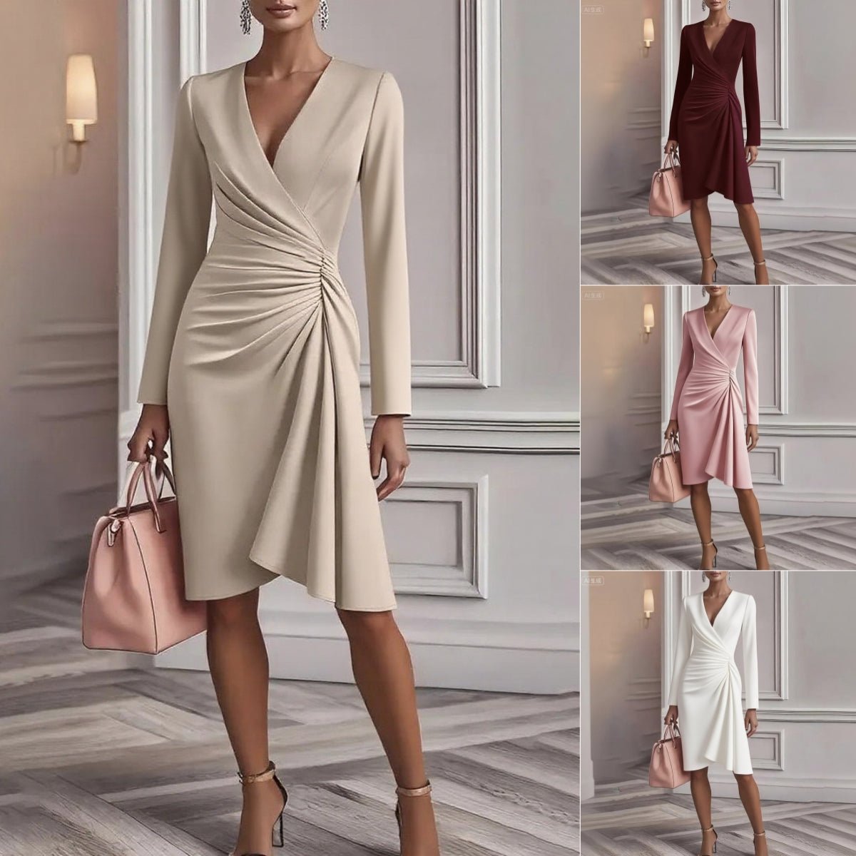 Jessamine | Drapiertes Midikleid mit V-Ausschnitt