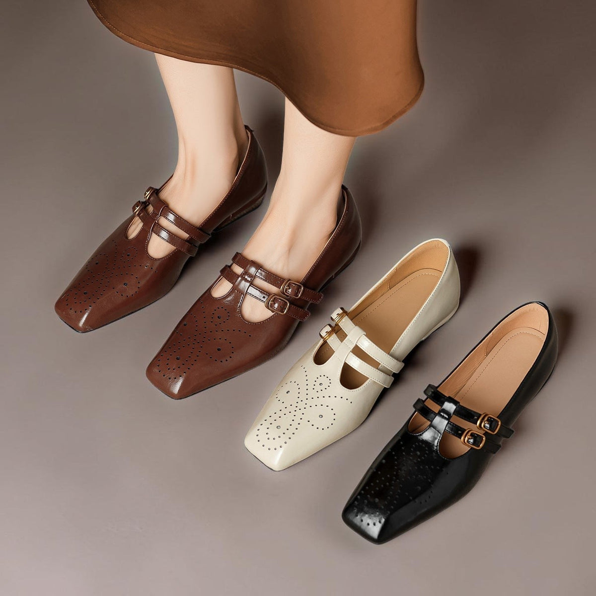 Rikke | Elegante Mary-Jane-Schuhe aus Leder mit Doppelriemen