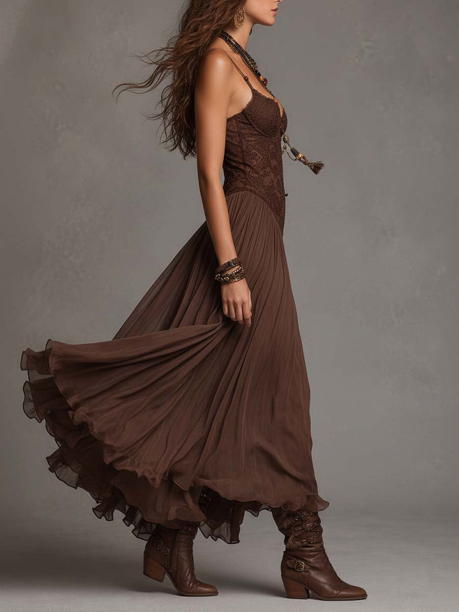 Rosaline | Braunes Maxikleid aus Spitze