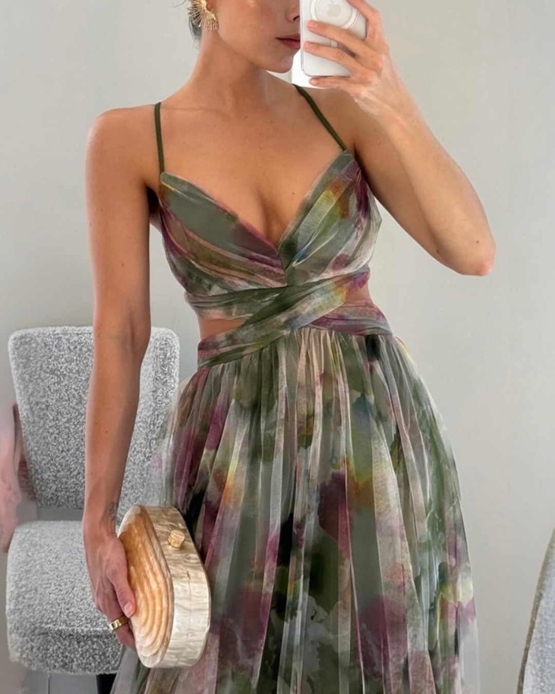 Bryony | Maxikleid aus Chiffon mit Aquarellmuster
