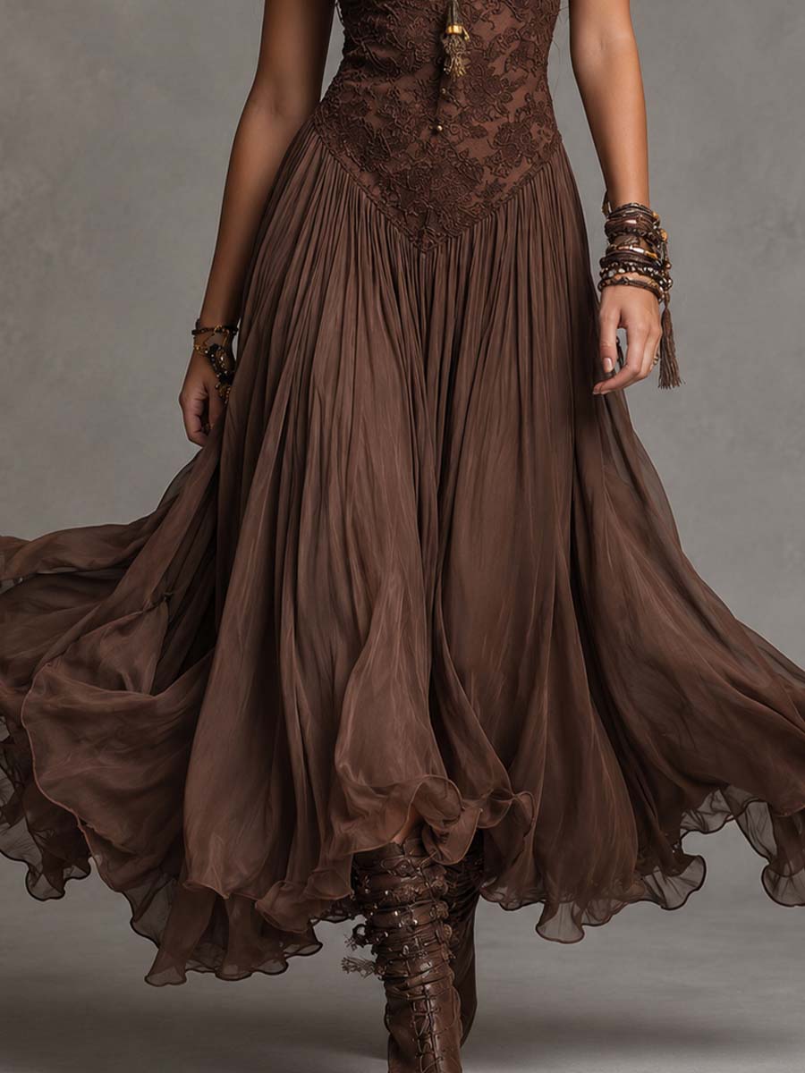 Amelie – Dunkelbraunes Chiffon-Maxikleid