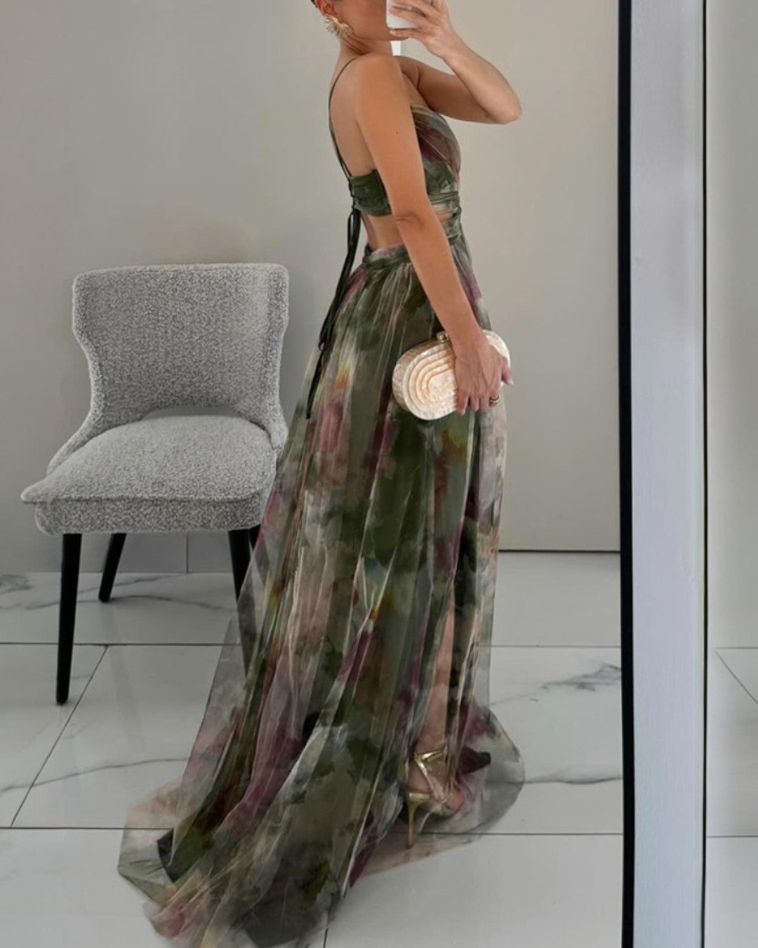 Bryony | Maxikleid aus Chiffon mit Aquarellmuster