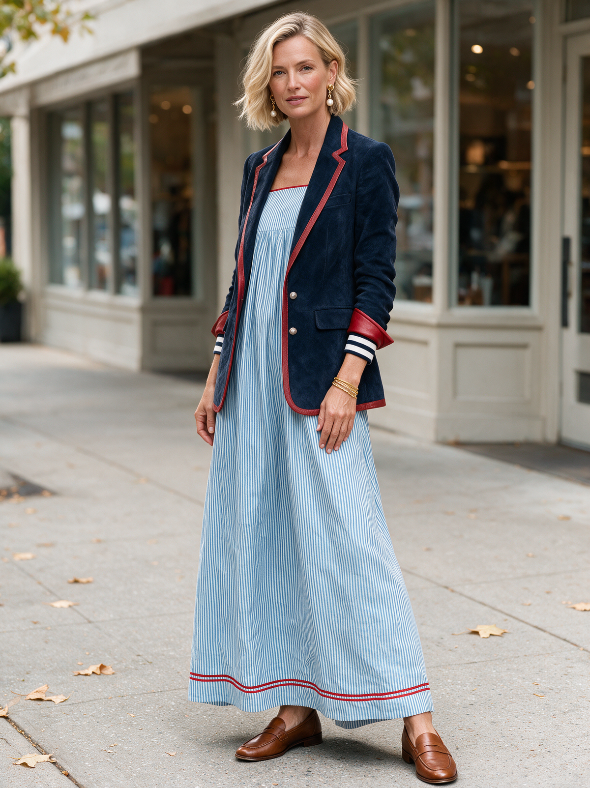 Ginevra | Vintage-Blazer aus Velourslederimitat mit Kontrastbesatz