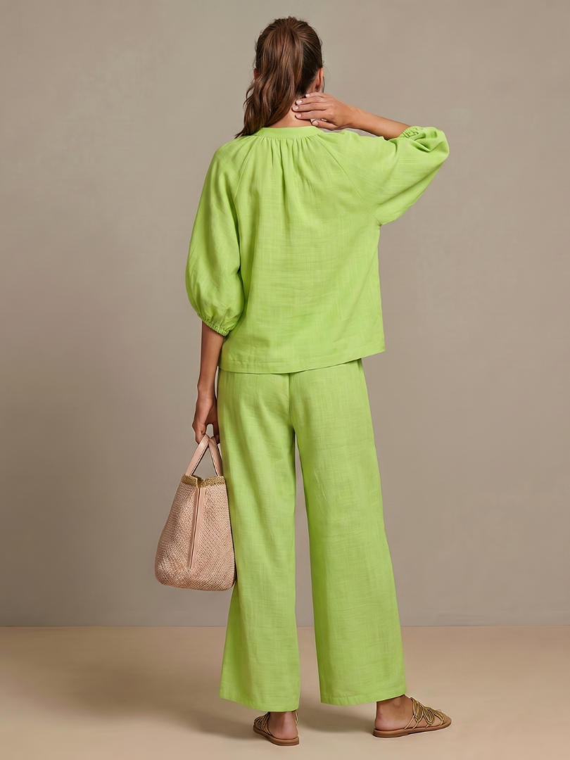 Natalia | Blouson-Top mit Reissverschluss und Hose mit weitem Bein