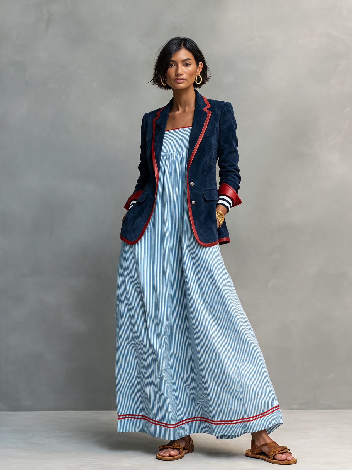 Ginevra | Vintage-Blazer aus Velourslederimitat mit Kontrastbesatz