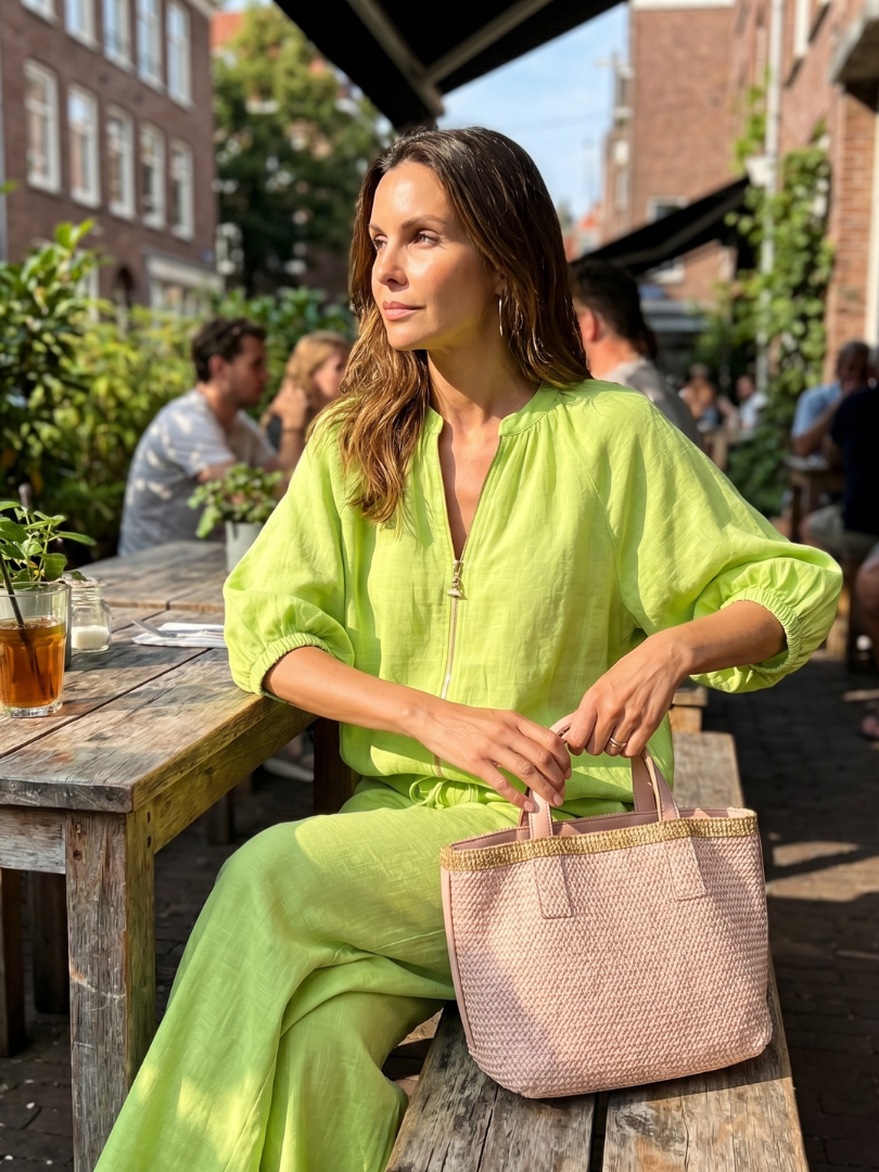 Natalia | Blouson-Top mit Reissverschluss und Hose mit weitem Bein