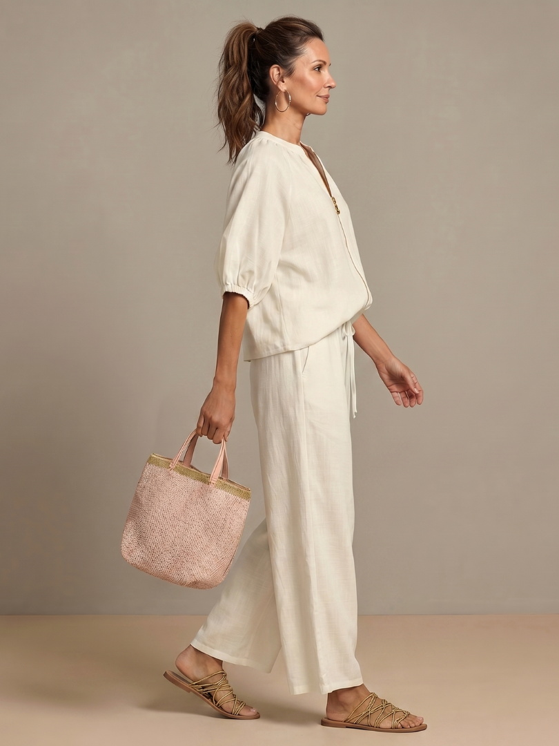 Natalia | Blouson-Top mit Reissverschluss und Hose mit weitem Bein