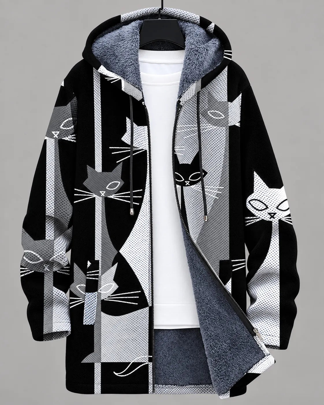 Celeste | Kapuzenjacke mit modernem Katzenmuster