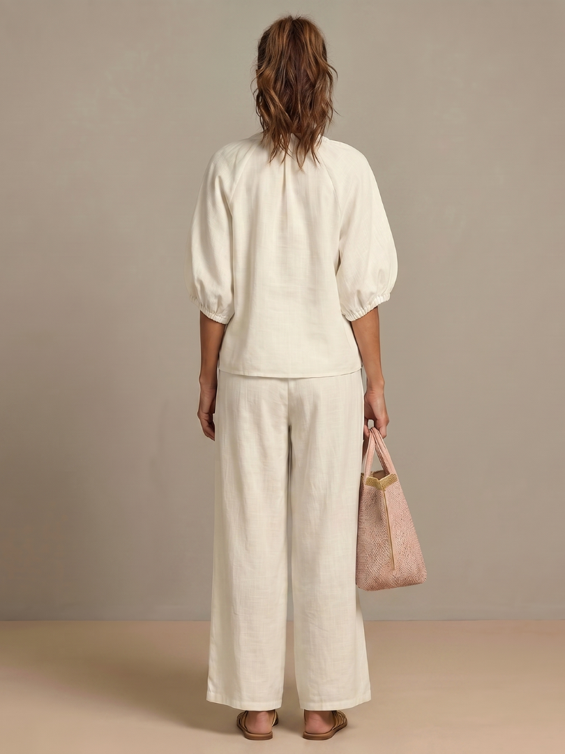 Natalia | Blouson-Top mit Reissverschluss und Hose mit weitem Bein