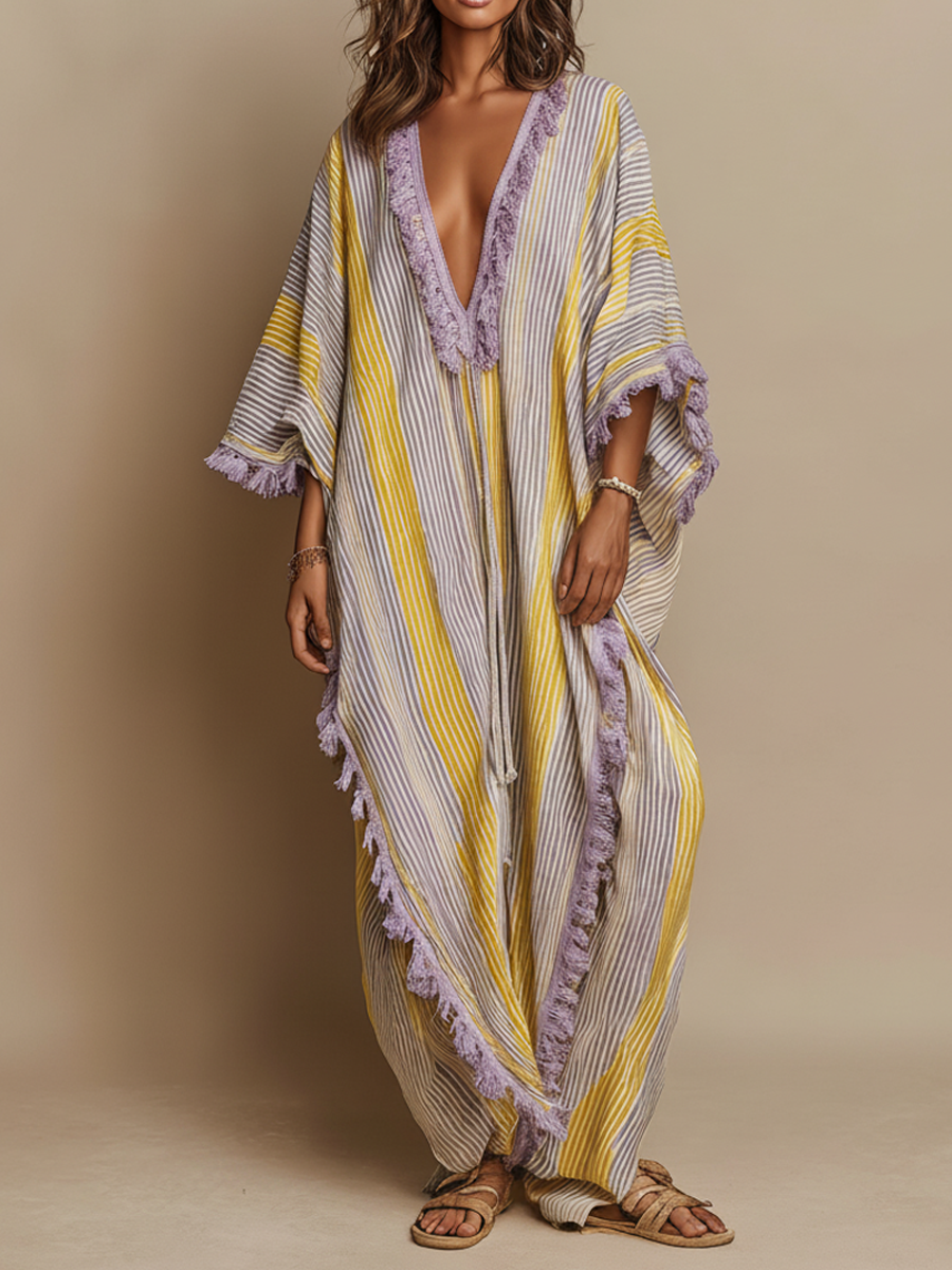 Maxikleid mit Farbblock-Streifen
