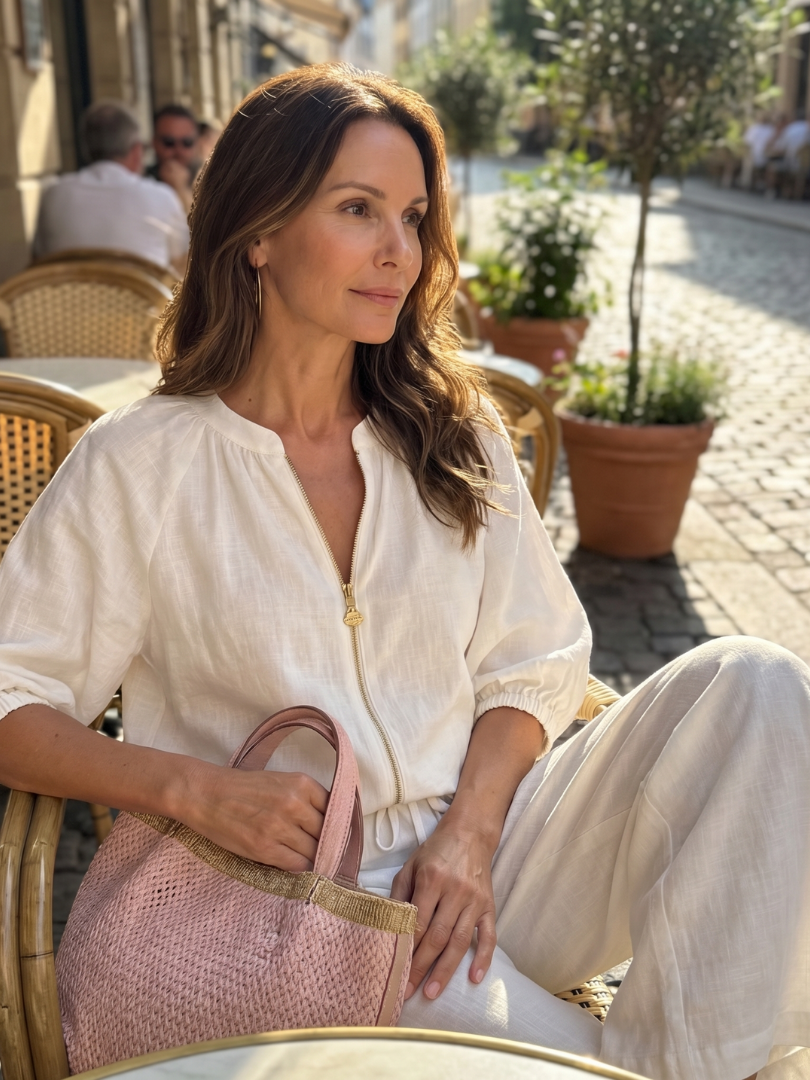 Natalia | Blouson-Top mit Reissverschluss und Hose mit weitem Bein
