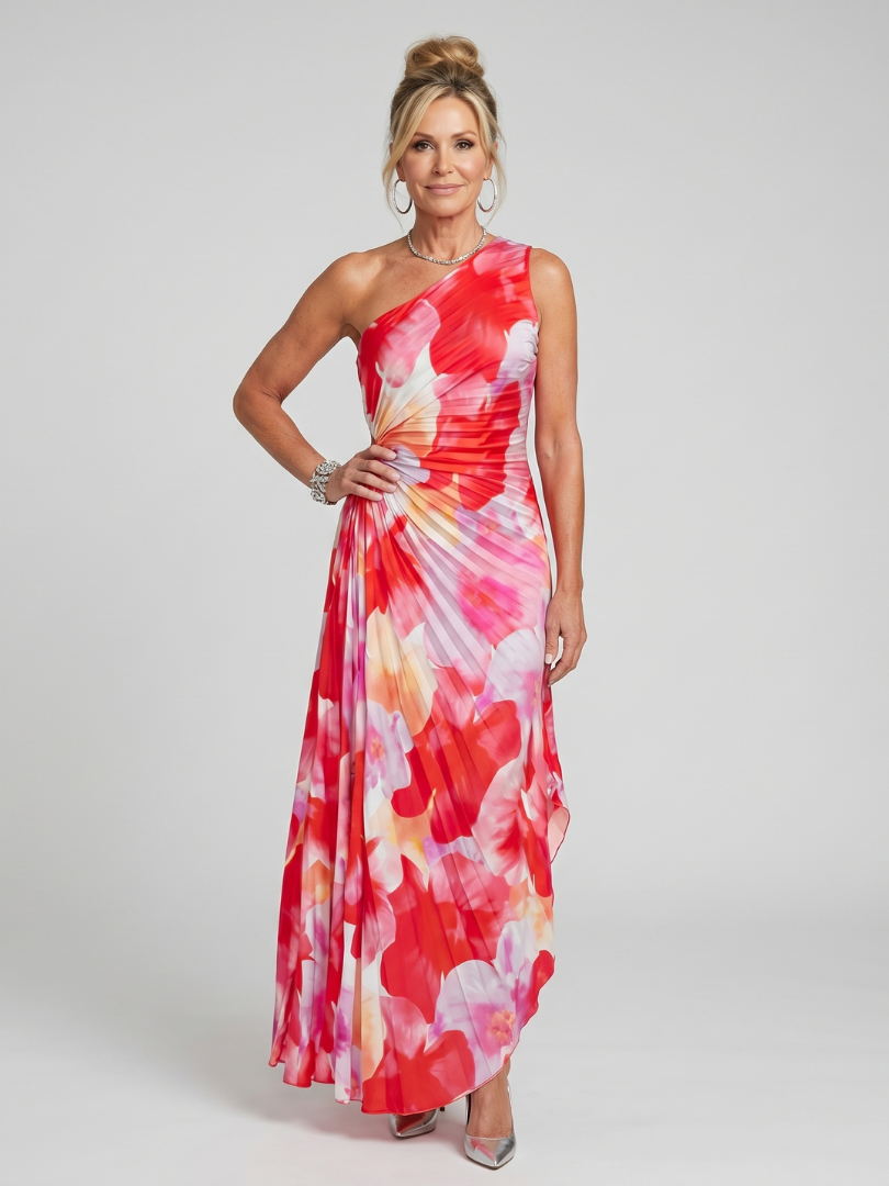 Taya | One-Shoulder-Midikleid mit plissiertem Oberteil