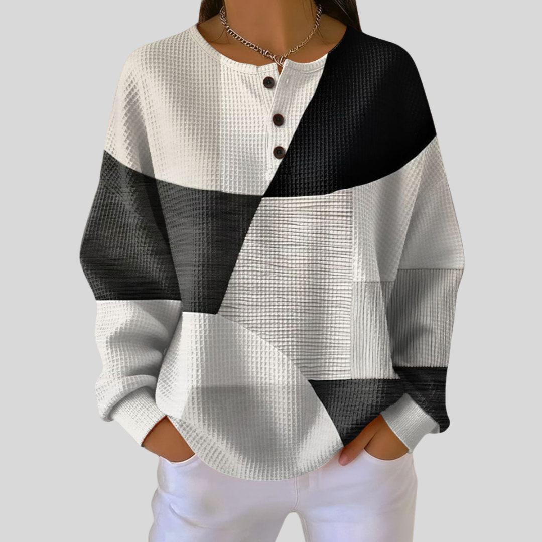 Almira | Henley-Sweatshirt in Waffelstrick