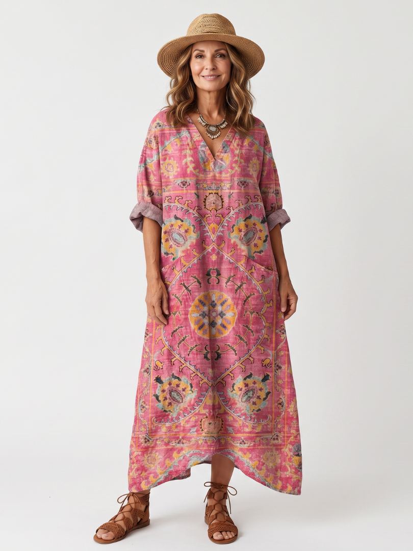 Tilda | Midi-Kleid mit lockerer Passform und abstraktem Muster