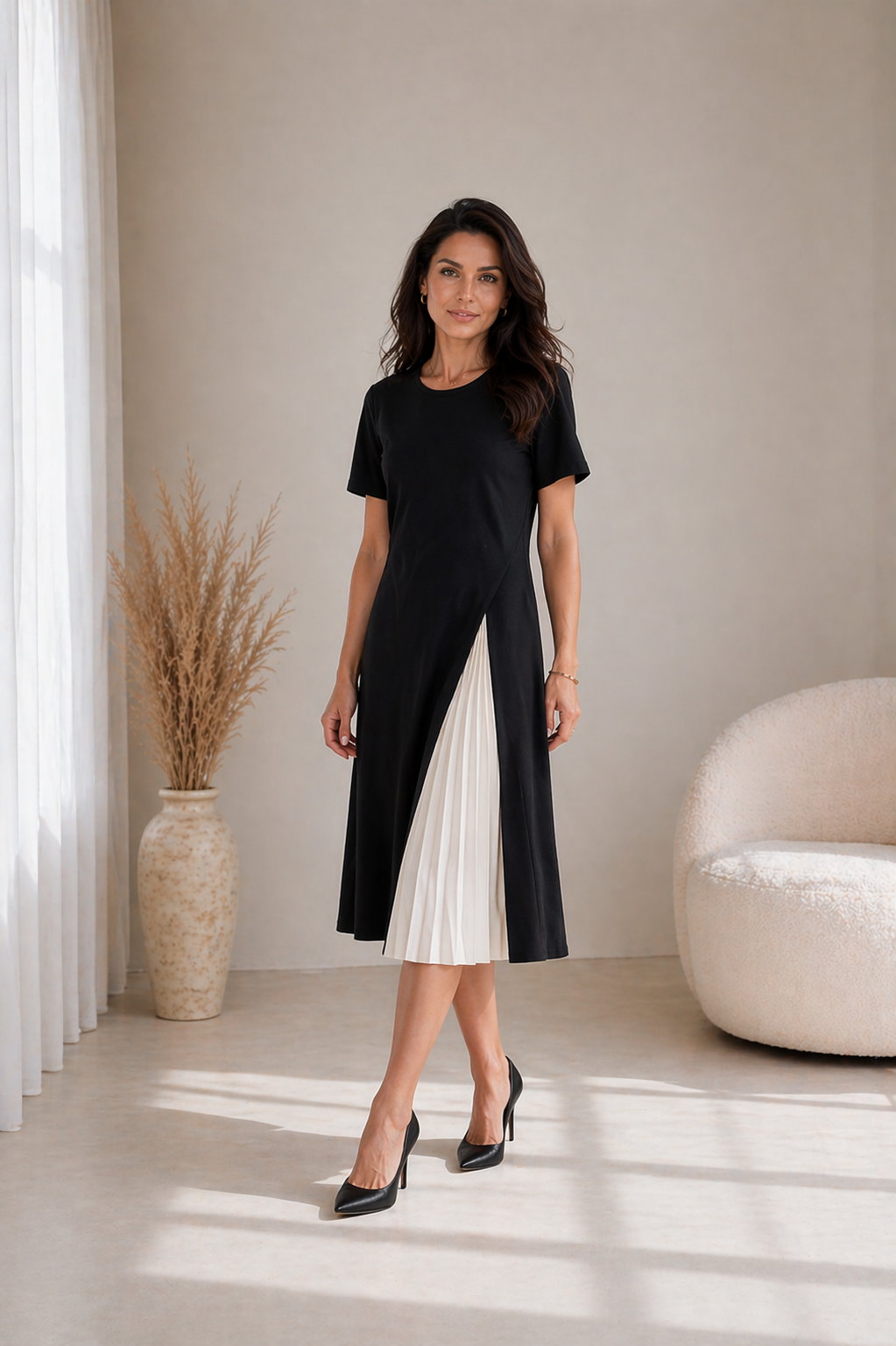 Lisbeth | Midikleid mit Plissee-Einsatz
