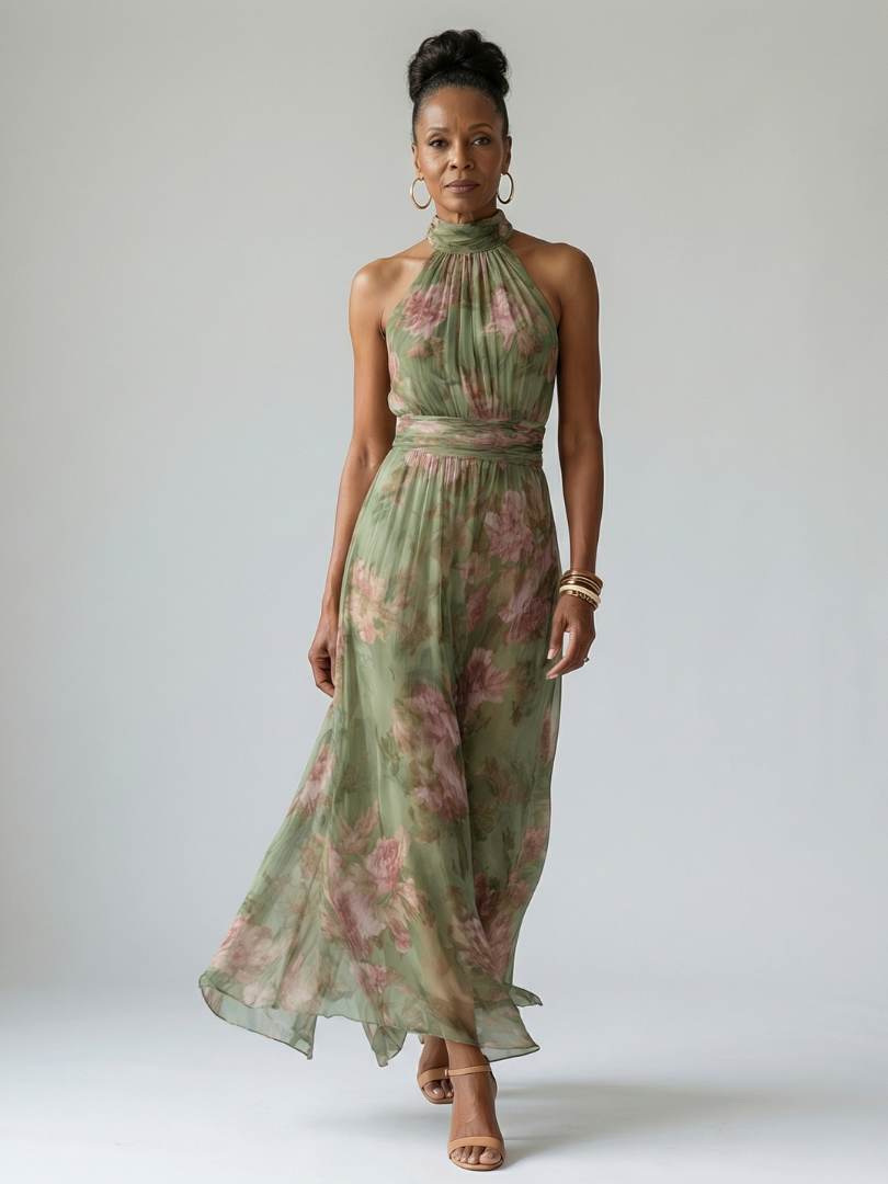 Charlotte-Rose | Neckholder-Midikleid mit Blumenmuster