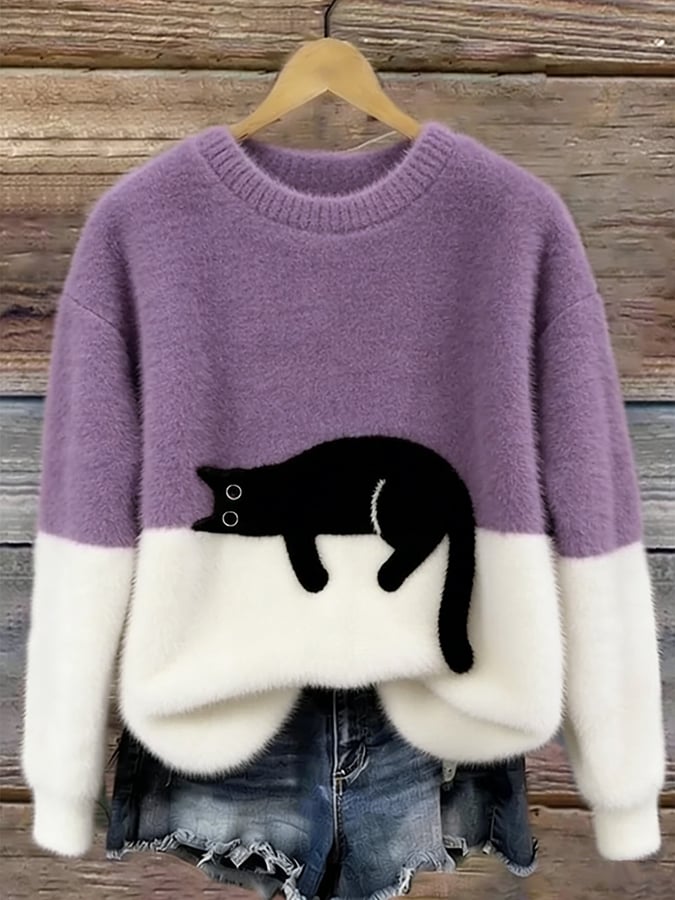 Émeline | Eleganter Oversize-Pullover mit Katzenprint