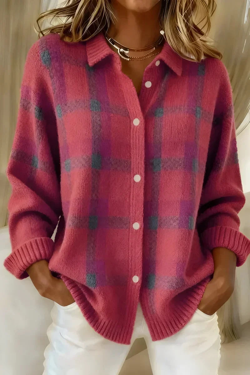 ASHLEY™ | Klassische karierte Strickjacke mit Kragen