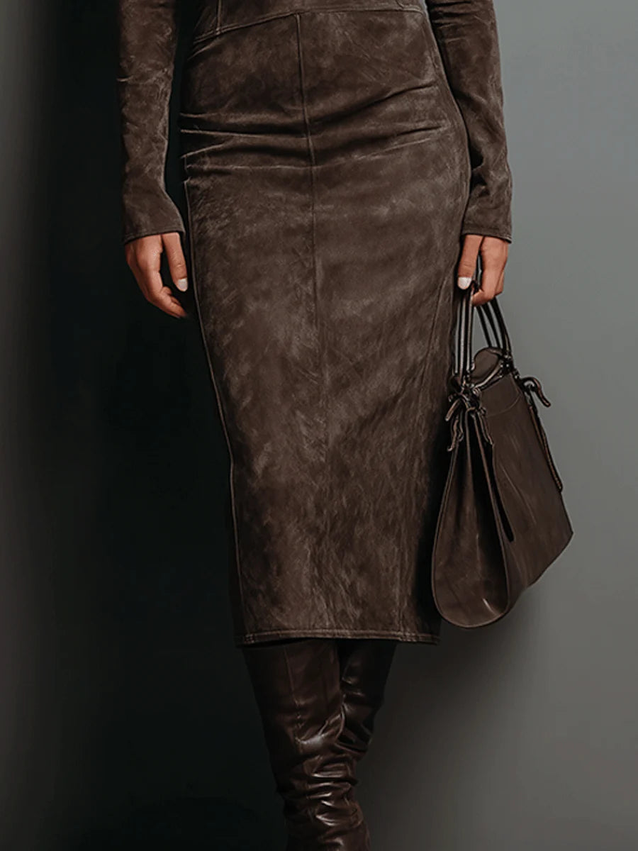 Lorène | Langes braunes Midikleid