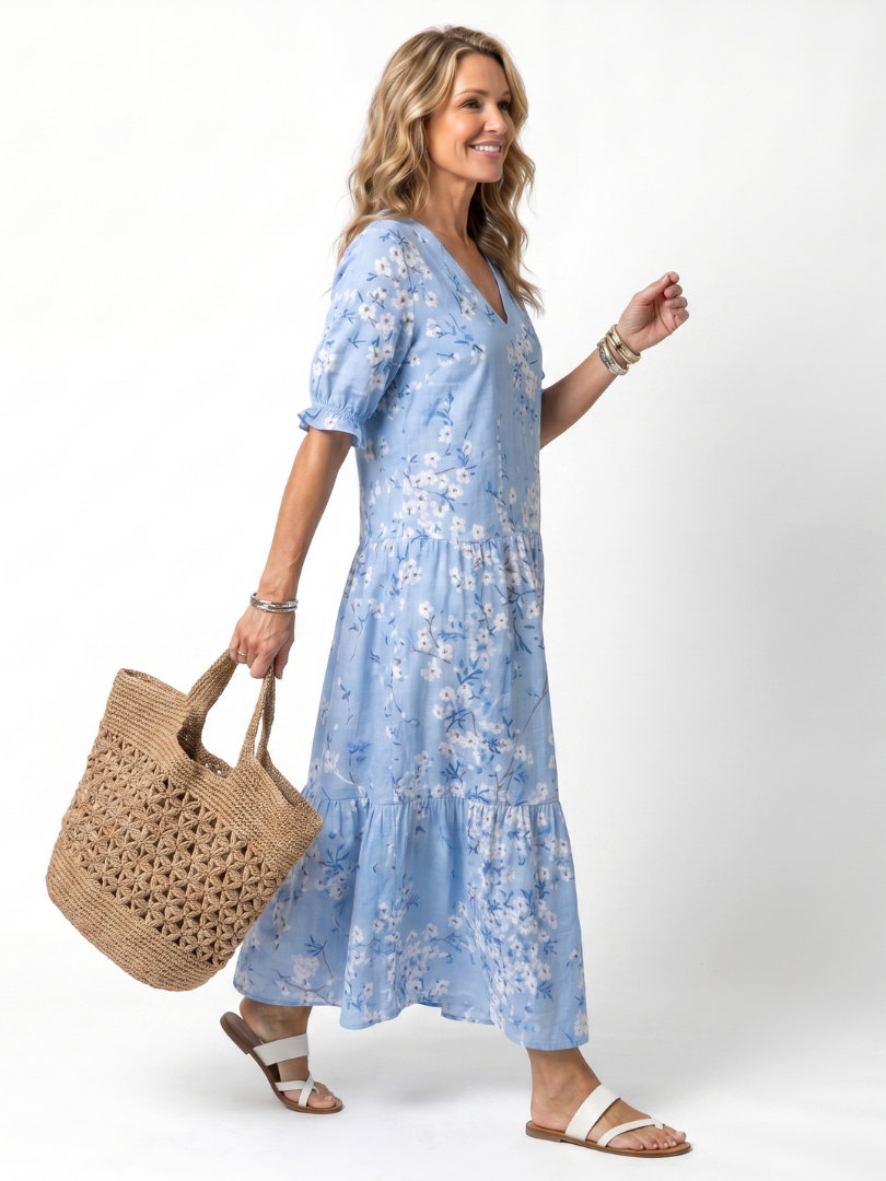 Alora | Midi-Kleid mit Quastenverschluss und Blumenmuster