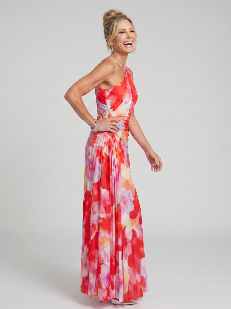 Taya | One-Shoulder-Midikleid mit plissiertem Oberteil