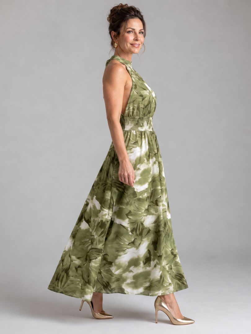 Olivia | Midikleid mit abstraktem Print und Rüschenband an der Taille