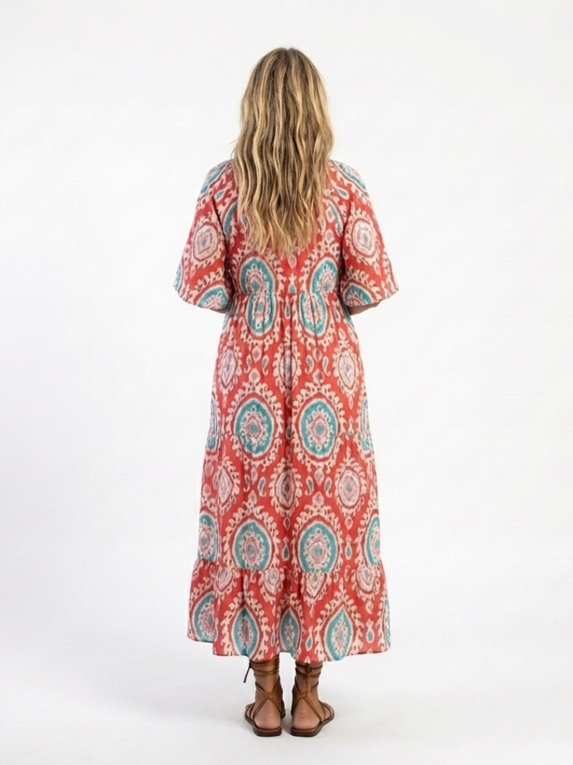 Zaria | Midi-Kleid mit V-Ausschnitt, kurzen Ärmeln und Paisley-Muster