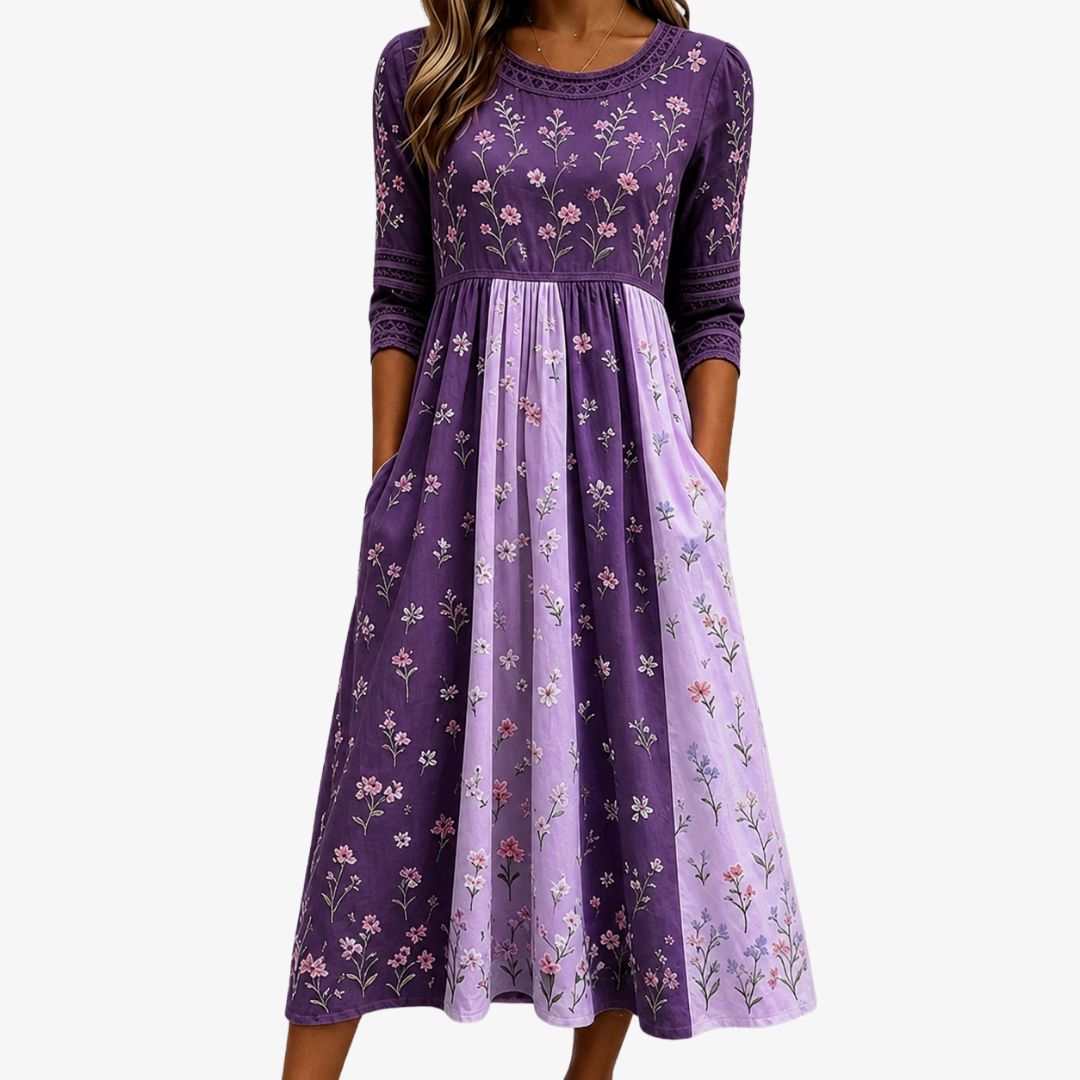 Lavendel-Wildblumen Panel-Midikleid