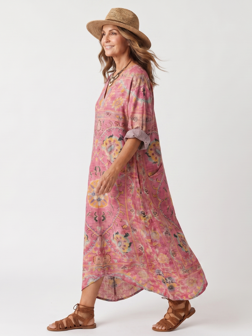 Tilda | Midi-Kleid mit lockerer Passform und abstraktem Muster
