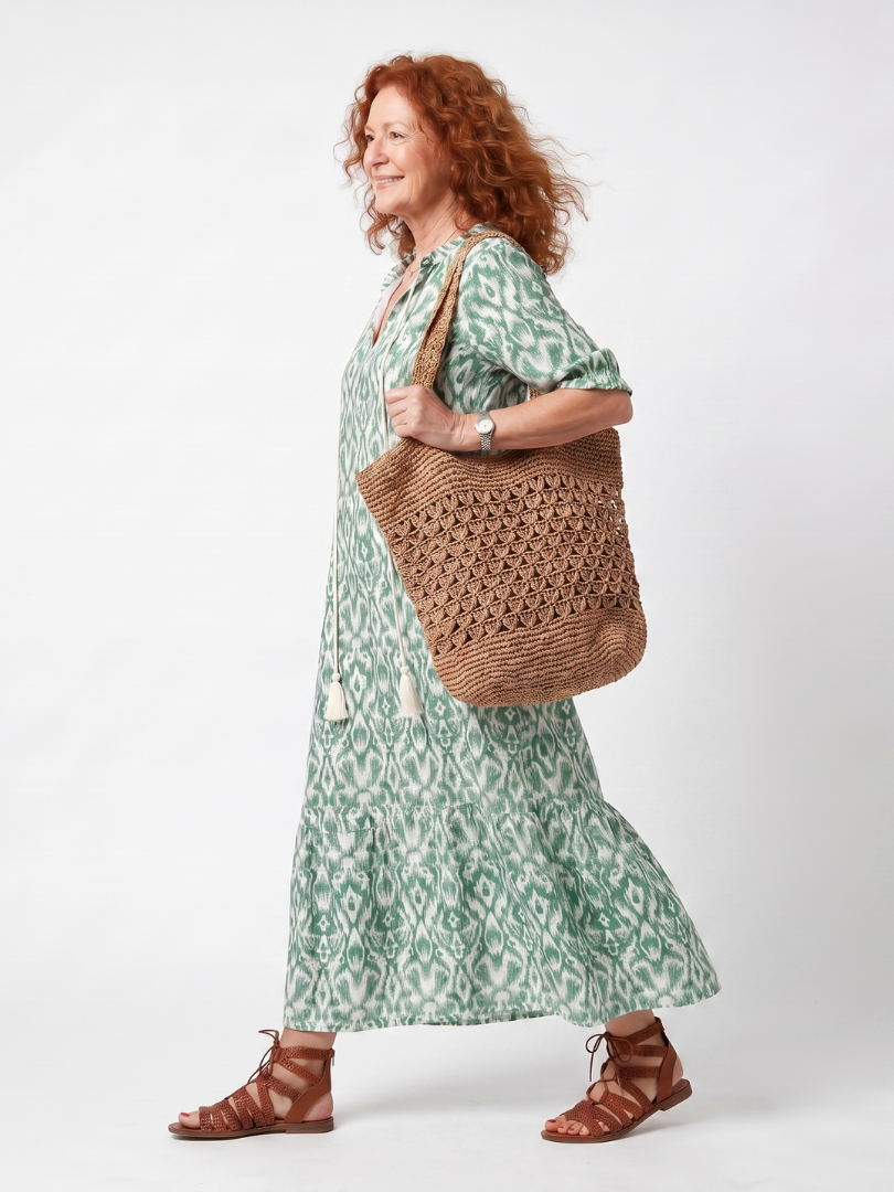 Ilara | Gemustertes Midi-Kleid mit V-Ausschnitt und Quasten