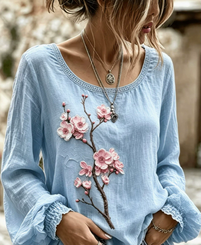 Sakura™ | Bluse mit Kirschblüten-Applikation
