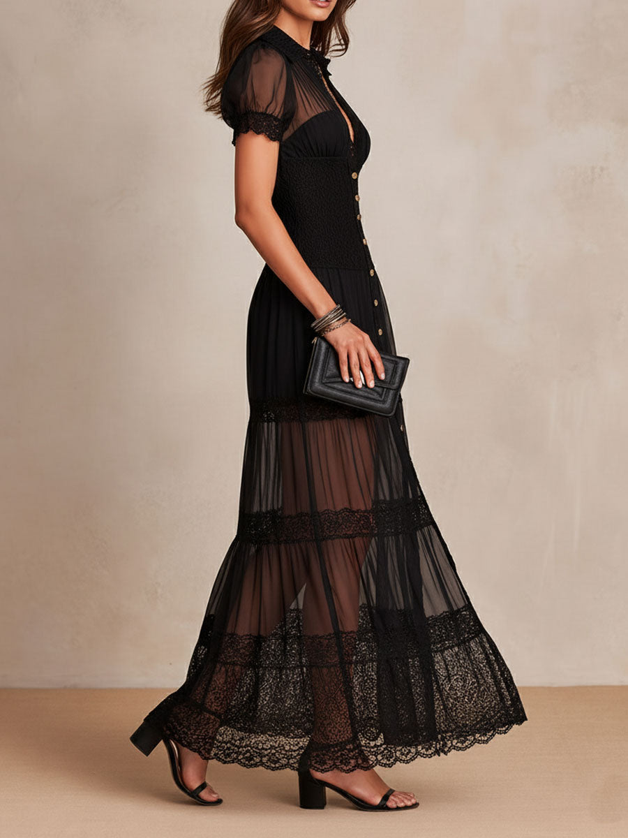 Gillian – Elegantes schwarzes Maxikleid mit Spitze