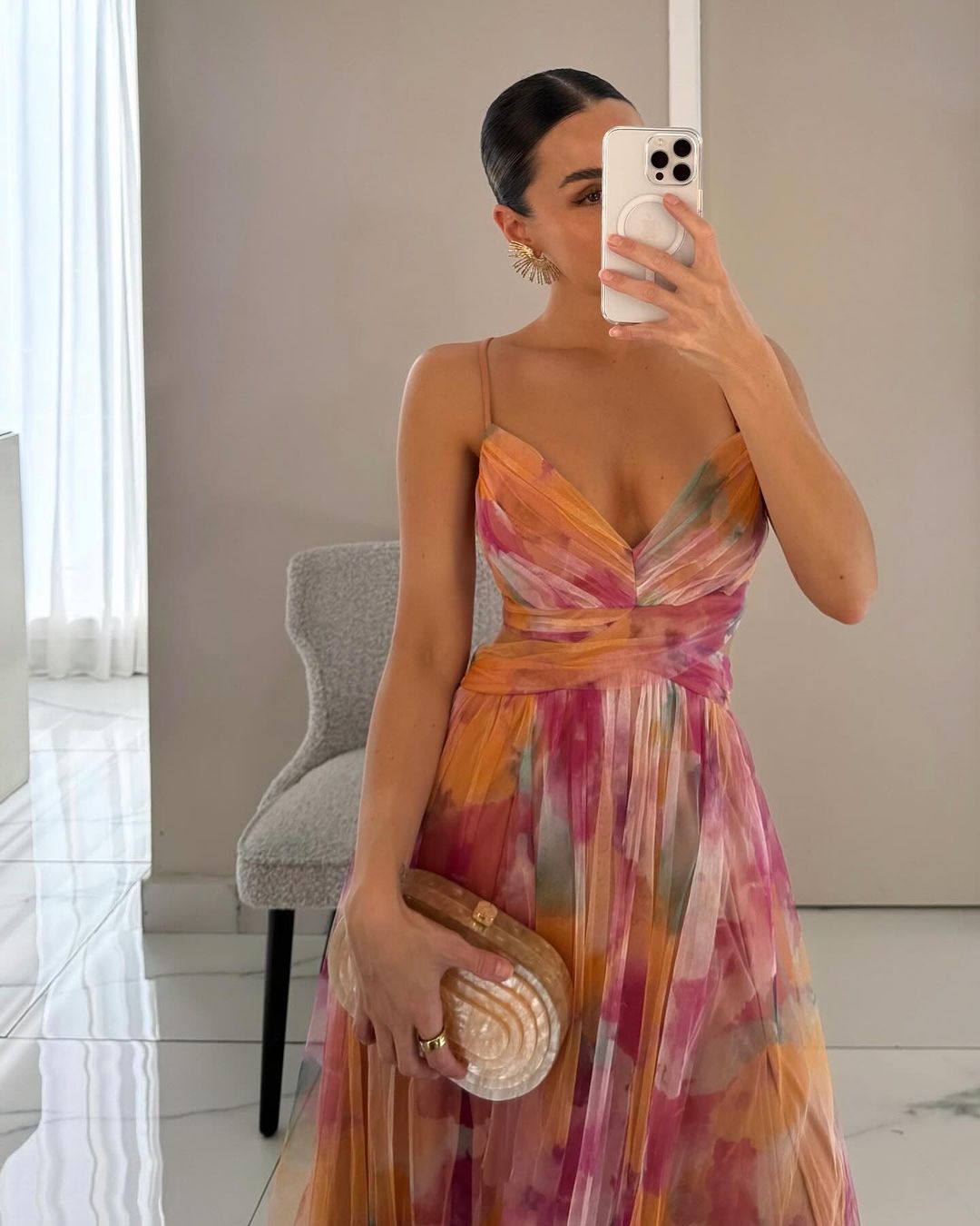 Bryony | Maxikleid aus Chiffon mit Aquarellmuster