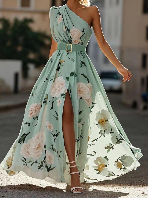 Julie | Chiffon Floral Chiffon Grün Chiffon Maxikleid