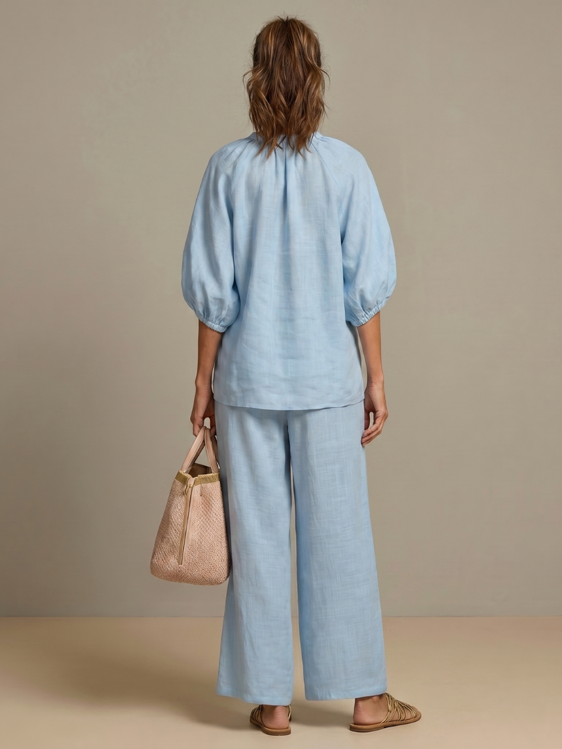 Natalia | Blouson-Top mit Reissverschluss und Hose mit weitem Bein
