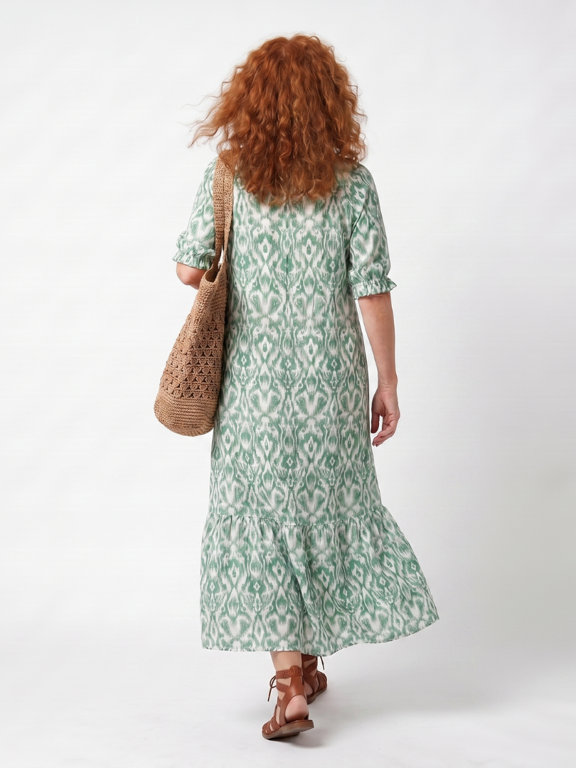 Ilara | Gemustertes Midi-Kleid mit V-Ausschnitt und Quasten